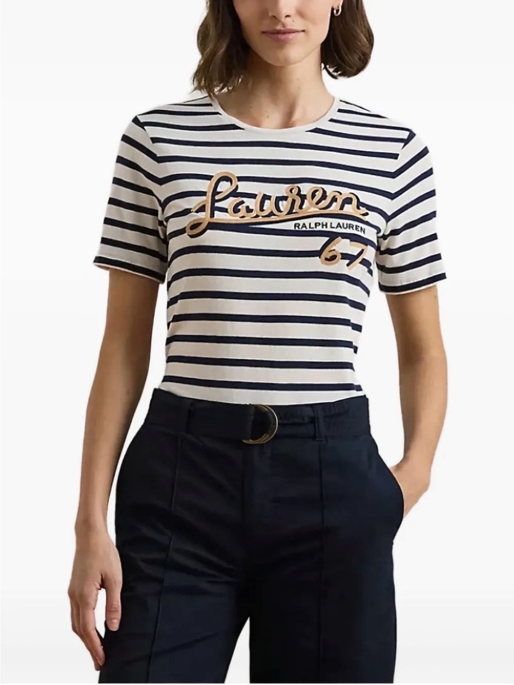 Lauren Ralph Lauren Logo Striped Cotton-Blend Jersey Tee - XXS